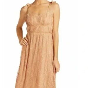 Jonathan Simkhai Bonnie Lace Plisse Bustier Midi Dress Butterscotch Size 8 NW0T
